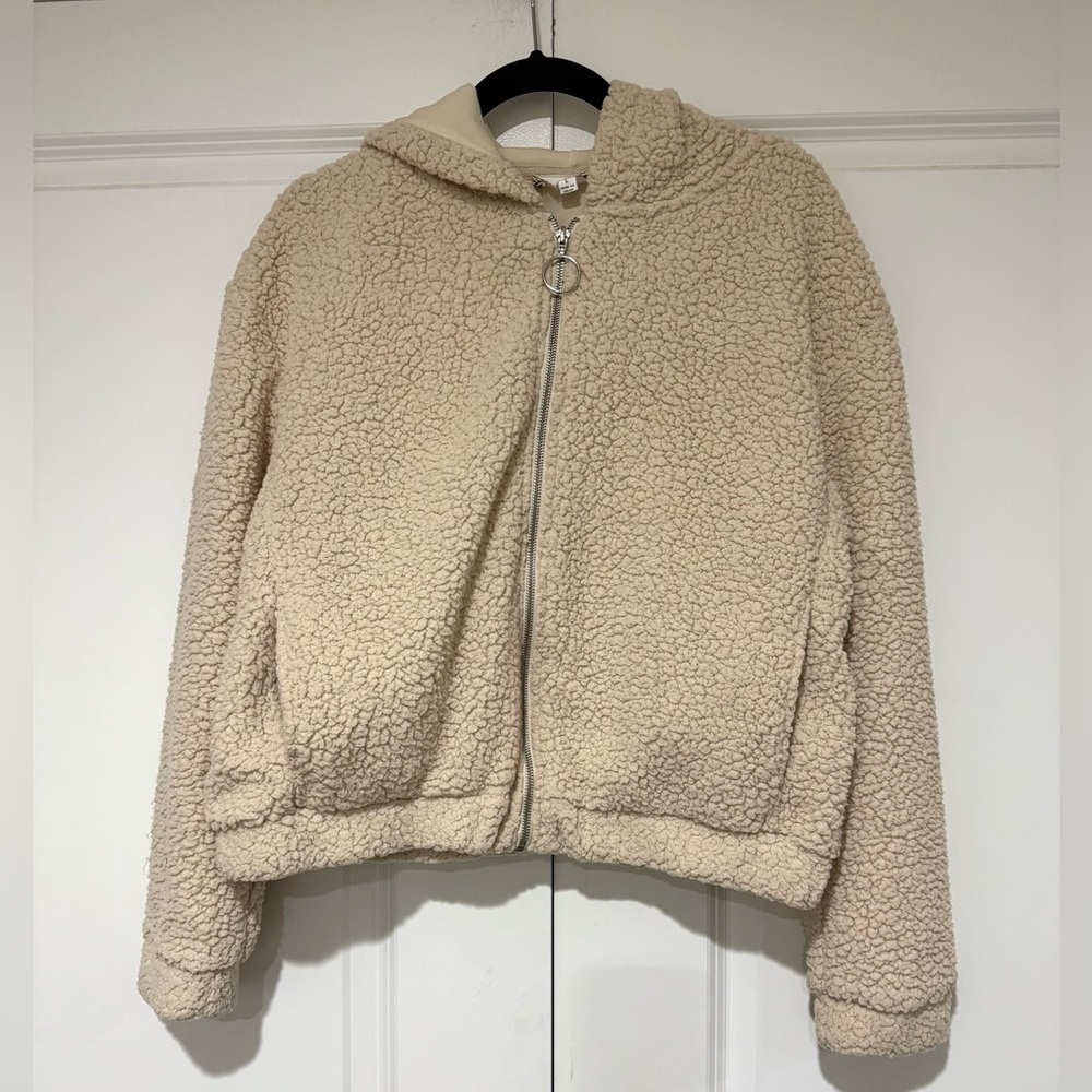 Pink Rose Cream Sherpa Zip Hoodie Jacket